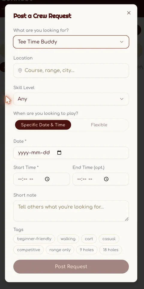 Post a Crew Request screen