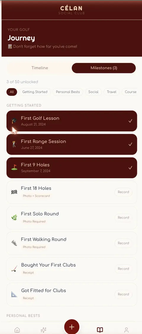 Journey milestones screen